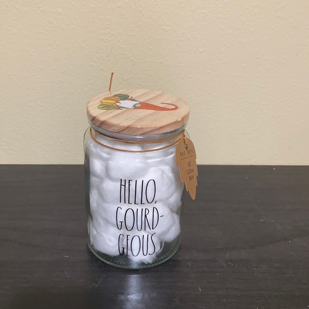 New Rae Dunn Hello “Gourd”Geous cotton ball jar